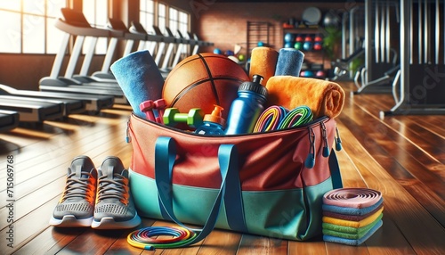 gym gym bag with towels and sports equipment © Eugene