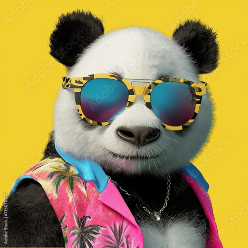 Cute panda with yellow background