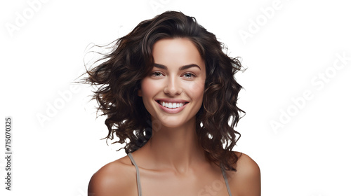 portrait brunette woman laughing isolated against transparent background
