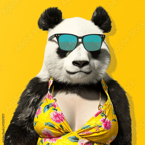 Cute panda with yellow background