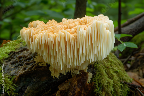 Majestätischer Stachelbart: Nahaufnahme eines Hericiaceae Pilzes mit beeindruckender Struktur und natürlicher Schönheit. photo