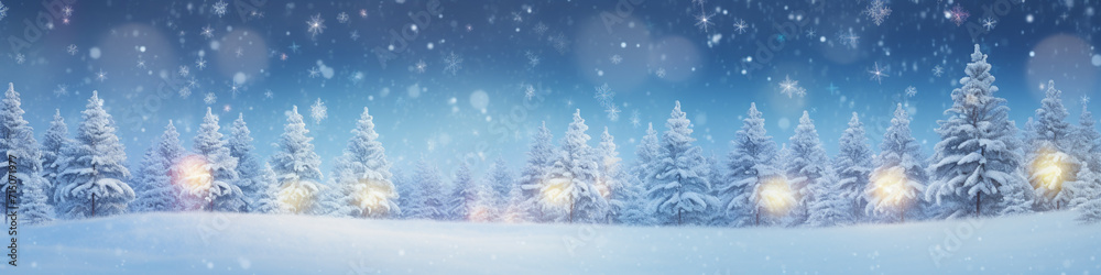 Christmas winter background with christmas tree and garland lights