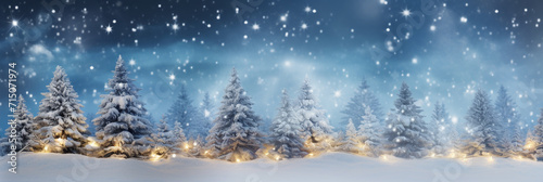 Christmas winter background with christmas tree and garland lights © Ion
