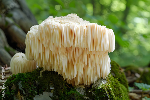 Majestätischer Stachelbart: Nahaufnahme eines Hericiaceae Pilzes mit beeindruckender Struktur und natürlicher Schönheit. photo