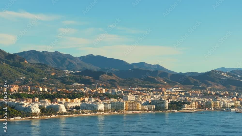 Panoramic View Of Sea Coast And Mountains. Marbella Spain. Panoramic View Of Sea Coast And Mountains. Marbella Spain.