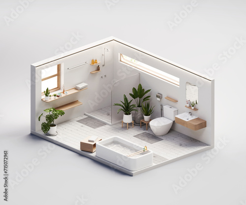 Fototapeta Naklejka Na Ścianę i Meble -  Isometric view bathroom open inside interior architecture 3d rendering without AI generated