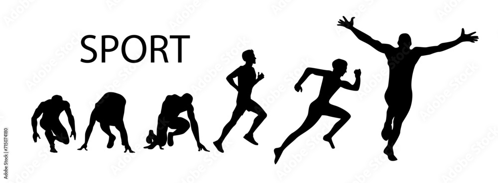 Silhouettes of running athletes. hand drawing. Not AI, Vector illustration