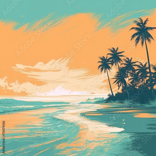 Drawing Minimal Tropical Beach Background - Retro Vibes © zahidcreat0r