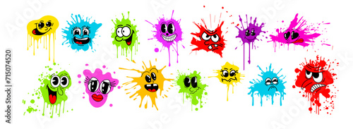 Set of emoticons isolated on white background. Set of blots colored faces of people. Vector illustration
