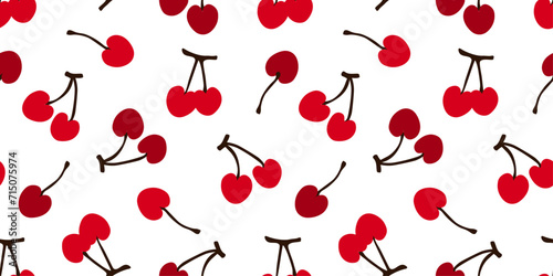 Seamless pattern with cherry hearts on a branch. Abstract simple print with romantic berries. Vector graphics.