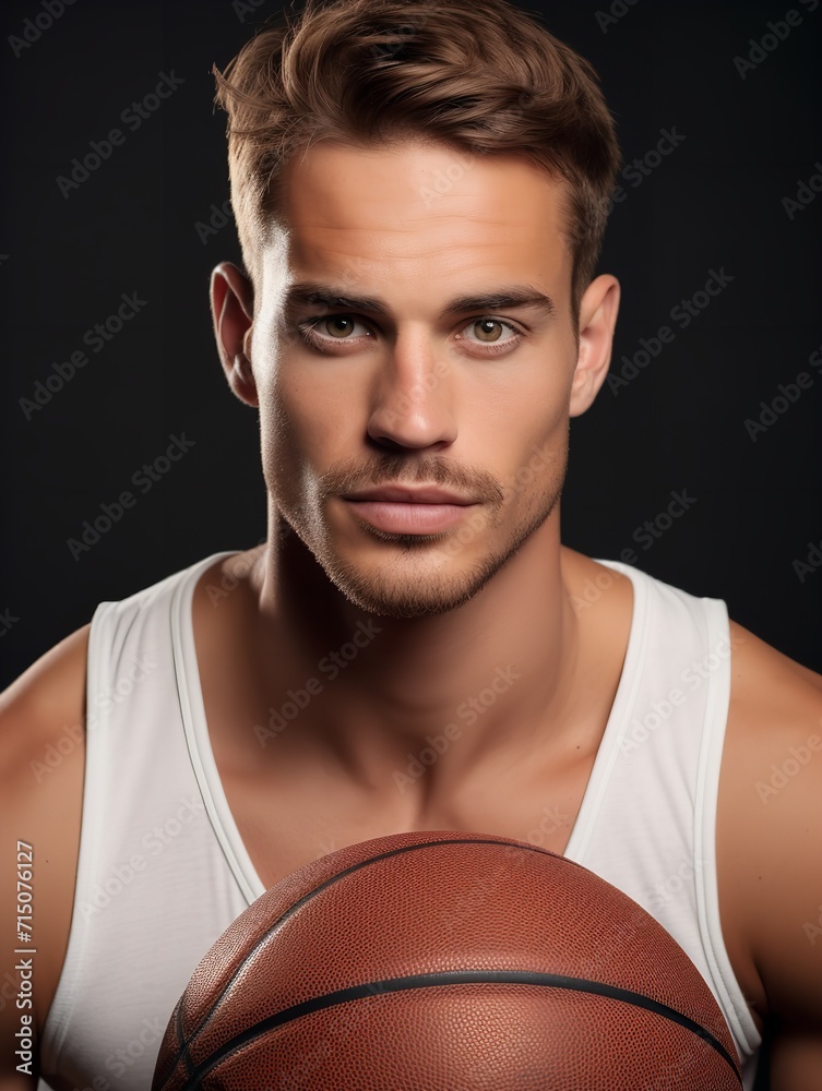 Dynamic Male Basketball Player on Court, AI Generated Dynamic Male Basketball Player on Court, AI Generated