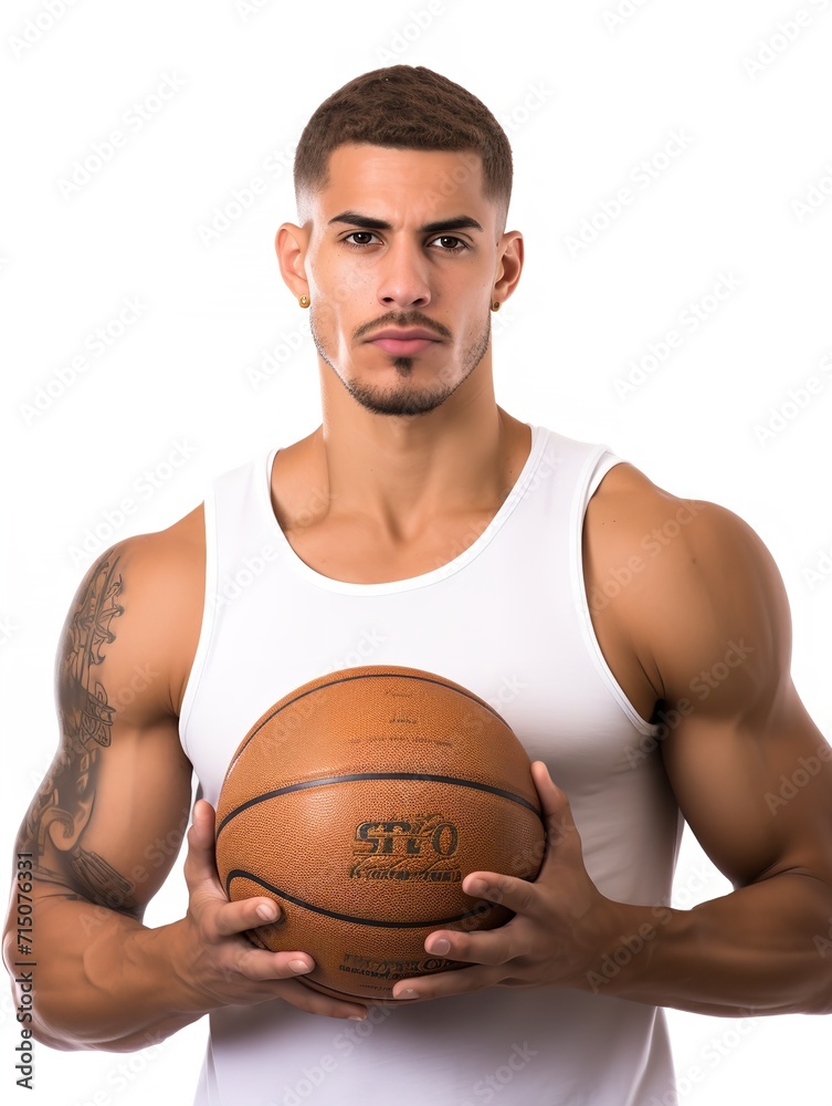 Dynamic Male Basketball Player on Court, AI Generated Dynamic Male Basketball Player on Court, AI Generated