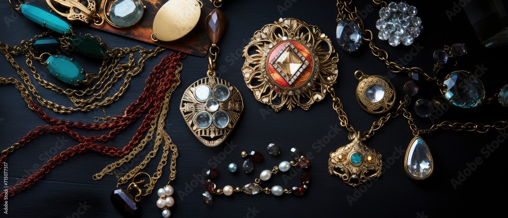 Assorted Jewelry on Table, A Diverse Collection of Accessories Assorted Jewelry on Table, A Diverse Collection of Accessories