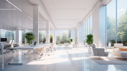 A stunning background featuring a softly blurred modern office interior, bathed in gentle natural light from panoramic windows, 
