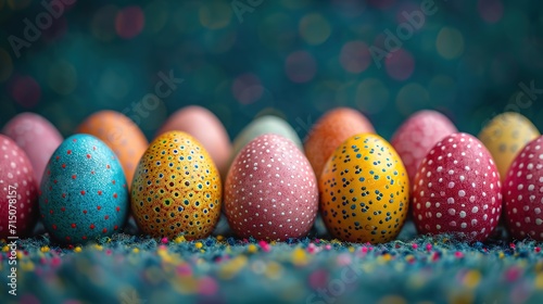 Beautiful postcard with easter decoration and painted colorful easter eggs. Banner