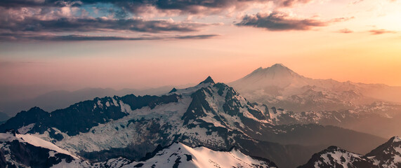 American Aerial Mountain Landscape Panorama. Nature Background at Sunset
