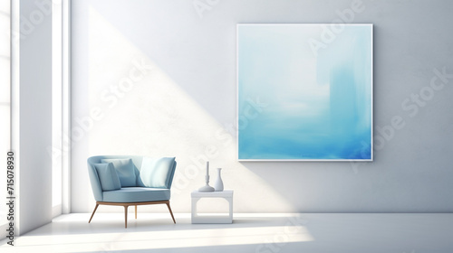 Creative interior concept. Large blue and white wall room facade design with natural shadow.