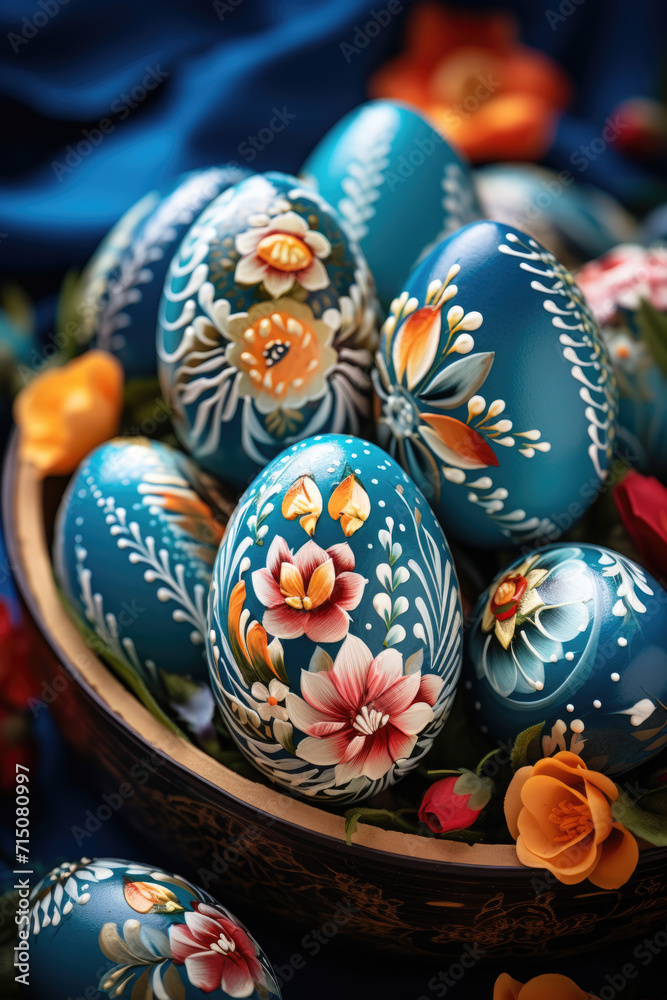 Hand painted Easter eggs on a plate Hand painted Easter eggs on a plate