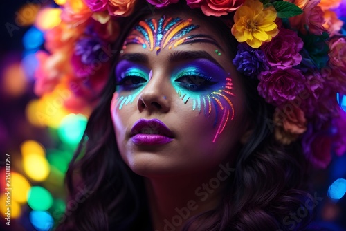 Elegent colourful European, African, Asian, Indian, American girls with flowers crown