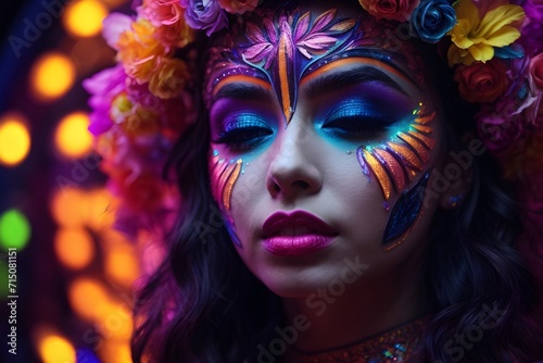 Elegent colourful European, African, Asian, Indian, American girls with flowers crown