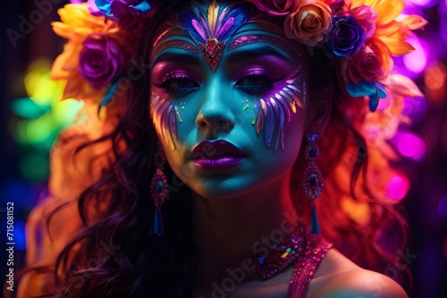 Elegent colourful European, African, Asian, Indian, American girls with flowers crown