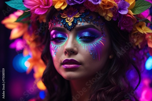 Elegent colourful European, African, Asian, Indian, American girls with flowers crown