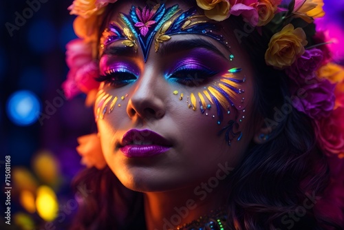 Elegent colourful European, African, Asian, Indian, American girls with flowers crown