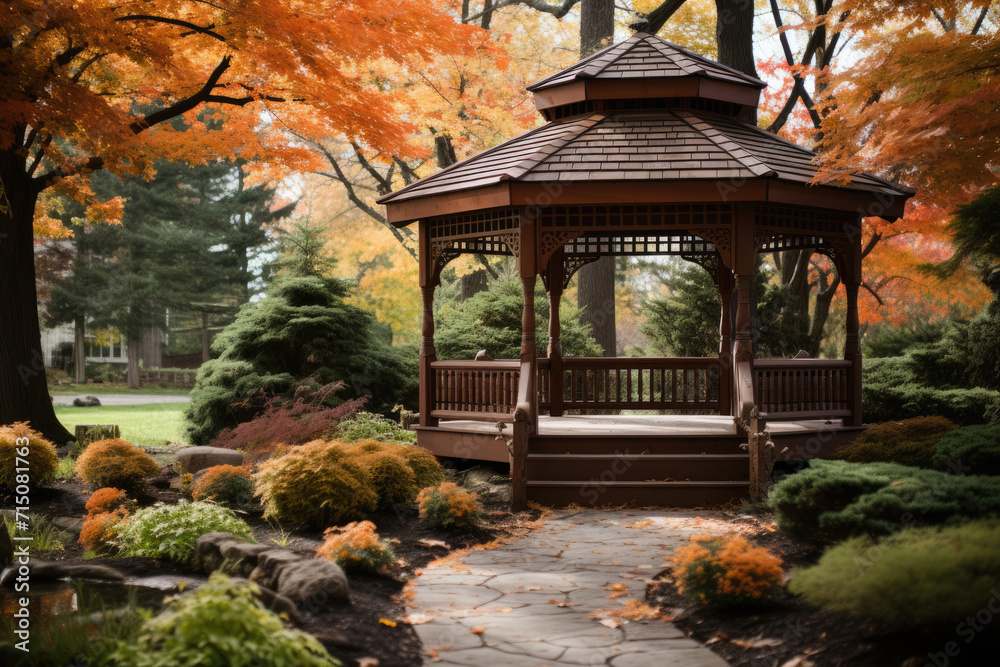 Fototapeta premium Wooden gazebo in the park or garden
