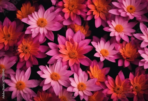 Detailed Pink and Orange Flowers on a Black Background
