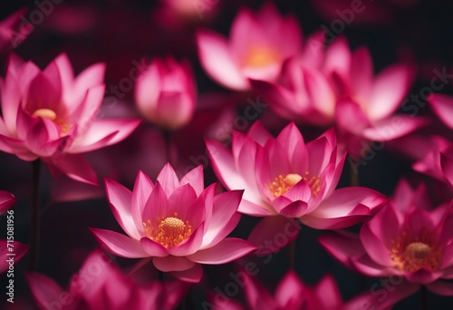 Pink and White Lotus Flowers on a Deep Black Background
