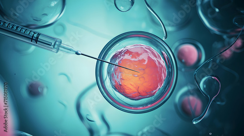 IVF, In vitro fertilisation. Fertilized egg cell and needle  photo