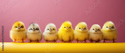 cute little colorful newborn chickens. Horizontal banner © Michael