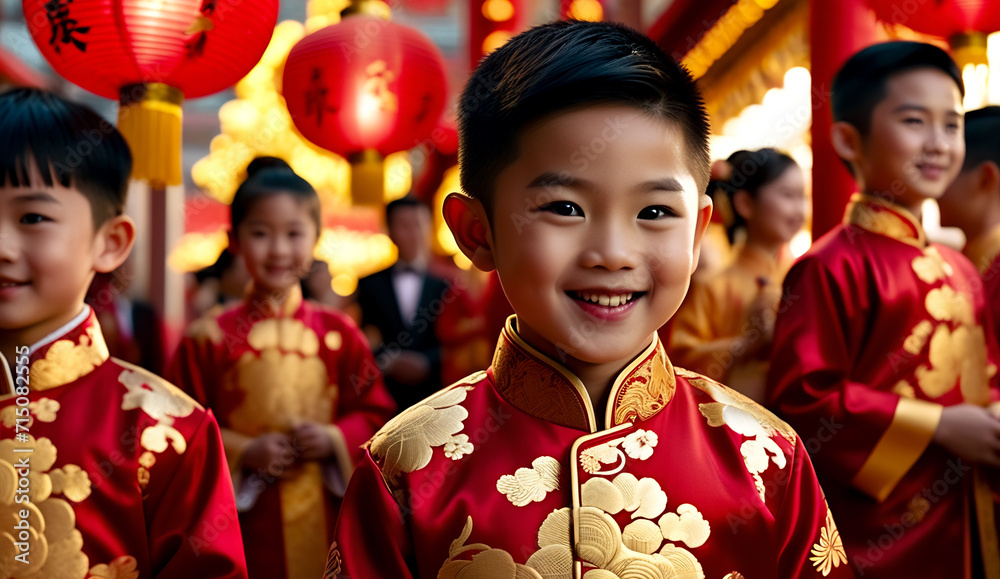 portrait asian boy wearing a cheongsam, chinese new year's eve, asian boy in traditional suit, chinese new year background portrait asian boy wearing a cheongsam, chinese new year's eve, asian boy in traditional suit, chinese new year background