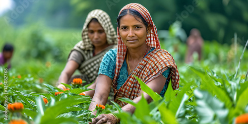 indian women working in the field in the countryside