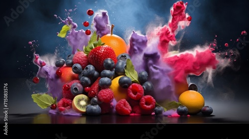 food photography, colorful fruits and vegetables background, concept: healthy food, super food, 16:9