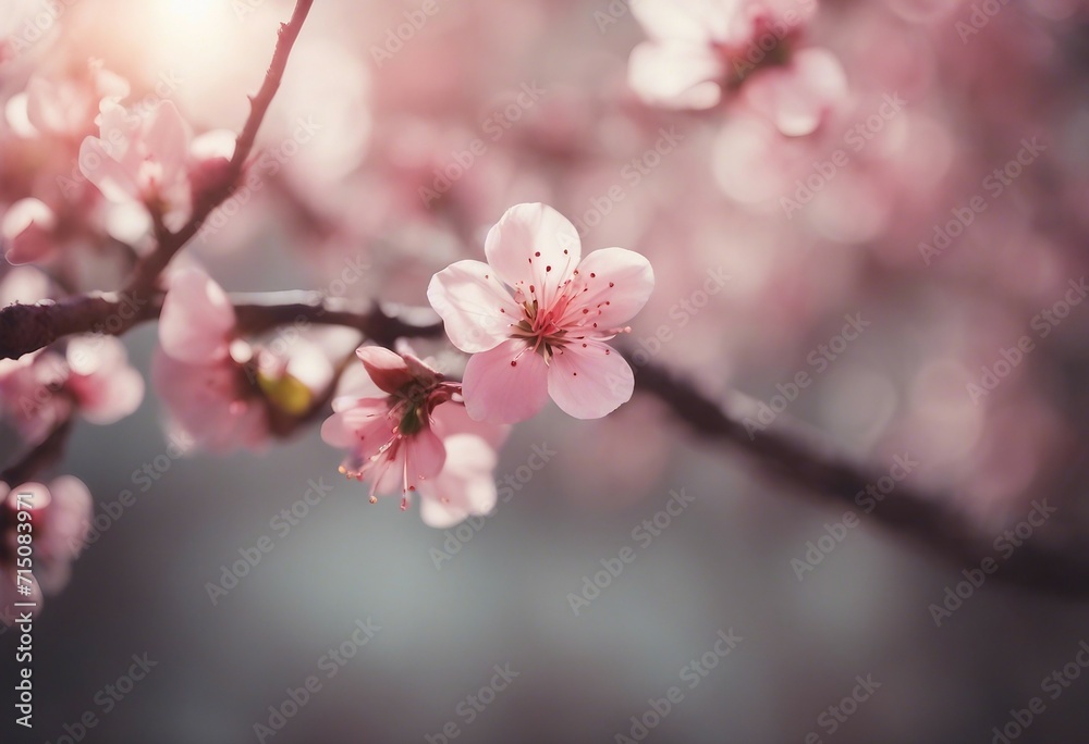 Peach Blossom With Branches on Morning Dew Peach Blossom With Branches on Morning Dew