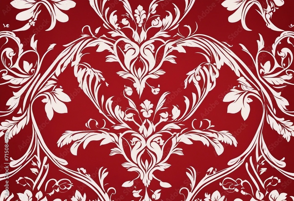 Red Damask Pattern with White Floral Motifs Red Damask Pattern with White Floral Motifs
