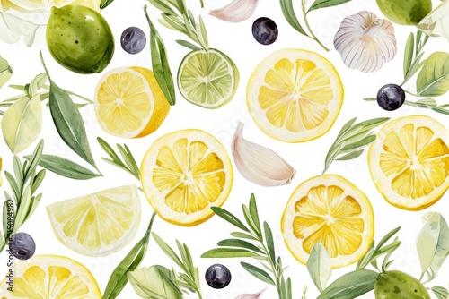 Set of olive, watercolor hand drawn, isolated elements provence italy greece food kitchen cooking for restaurant menu, product packaging, textiles, towel.