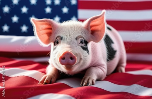 National Pig Day in the USA, little pig, home farm, agriculture, animal husbandry, American flag photo