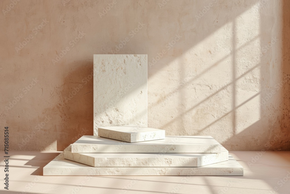 Minimal concrete background for branding and packaging presentation. Textured stone on a beige background with white flowers
Minimal concrete background for branding and packaging presentation. Textured stone on a beige background with white flowers