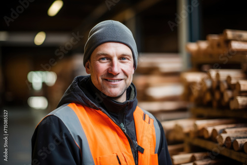 Male wood, timber warehouse worker