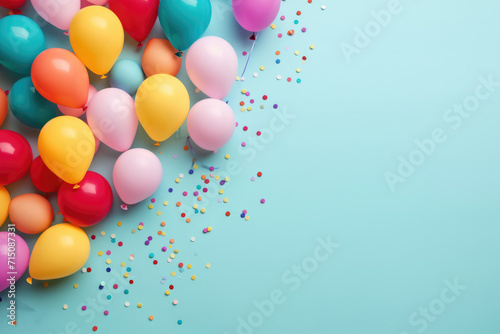 Colorful balloons and confetti, blank for birthday holiday card
