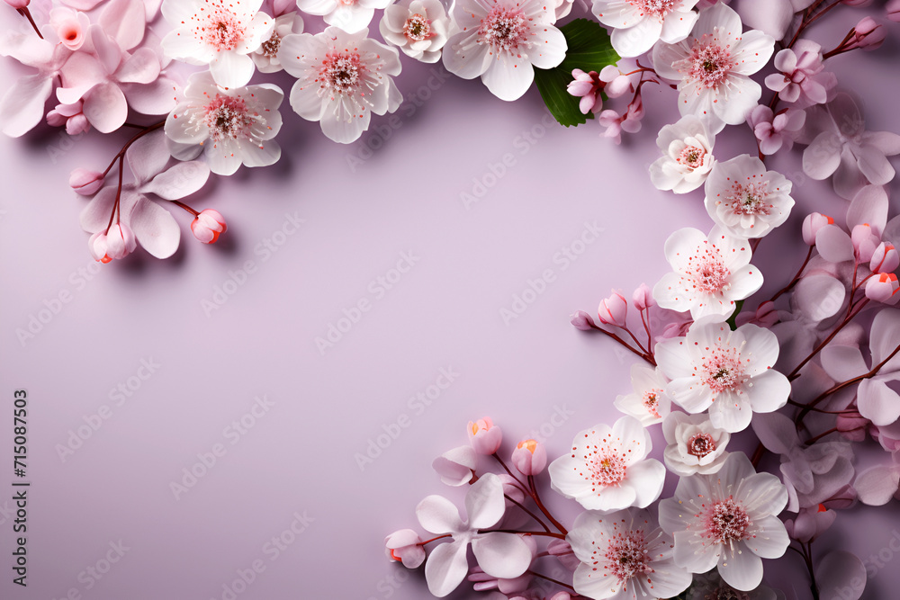 Background of purple flowers with empty space for text or greeting card design. Postcard for International Women's Day and Mother's Day.