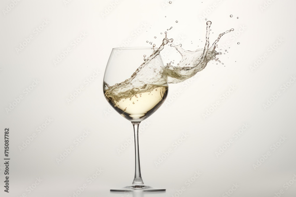 a wine glass filled with white wine with a splash of water on the top of the glass and on the bottom of the glass. a wine glass filled with white wine with a splash of water on the top of the glass and on the bottom of the glass.
