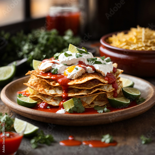 Chicken Chilaquiles - Savory Tortilla Delight with Spicy Red Sauce