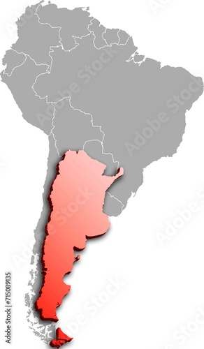 ARGENTINA MAP 3D ISOMETRIC WITH SOUTH AMERICA MAP