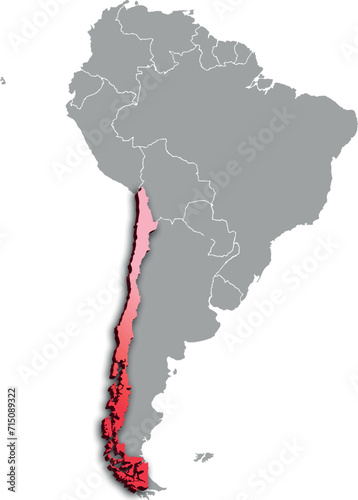 CHILE MAP 3D ISOMETRIC WITH SOUTH AMERICA MAP photo