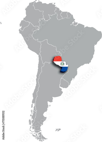 PARAGUAY MAP 3D ISOMETRIC WITH SOUTH AMERICA MAP