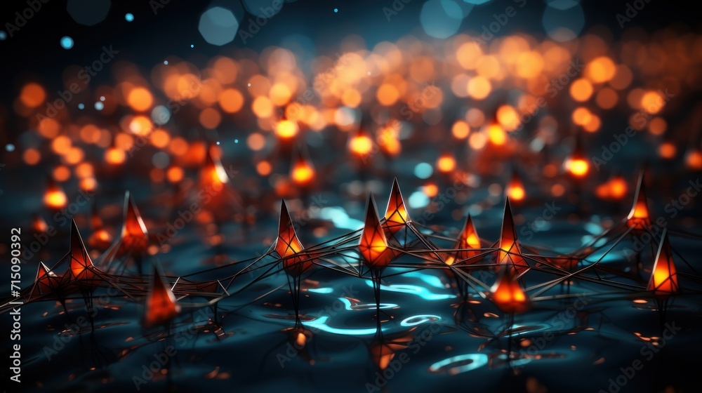  a group of orange candles sitting on top of a blue floor next to a group of orange candles on top of a table.