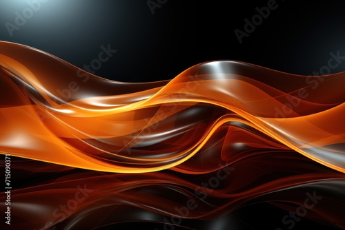 a black and orange abstract background with a wave of orange and white lines on the left side of the image.